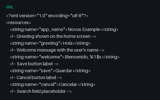 Preview of Android strings.xml: Spanish