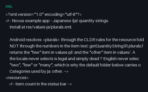 Preview of Android <plurals>: Japanese (1 quantities)