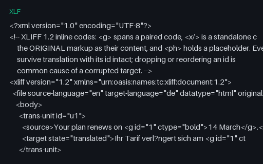 Preview of XLIFF 1.2: Inline codes (en to de)