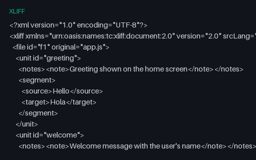 Preview of XLIFF 2.0 (en → es)