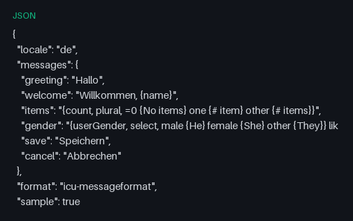 Preview of ICU MessageFormat JSON: German