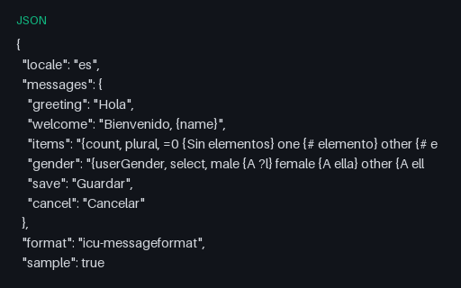 Preview of ICU MessageFormat JSON: Spanish