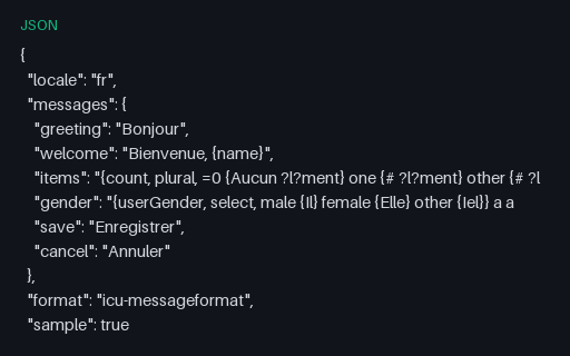 Preview of ICU MessageFormat JSON: French