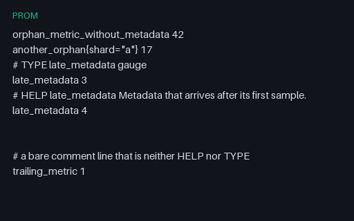 Preview of Prometheus Exposition: Samples with No HELP or TYPE (prom)