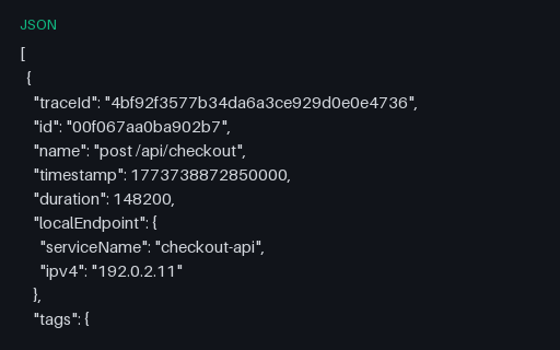 Preview of Zipkin v2 JSON Trace: Same 13-Span Checkout (json)