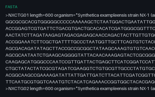 Preview of FASTA Contigs: Wrapped at 60 Columns (.fasta)