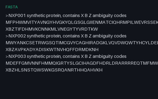Preview of Protein FASTA: Ambiguity Codes X, B and Z (.fasta)