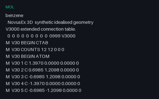 Preview of Benzene: Molfile V3000 Extended Connection Table (.mol)