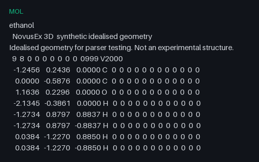 Preview of Ethanol: MDL Molfile V2000 (.mol)