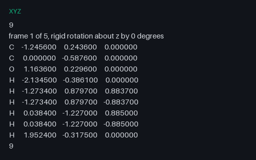Preview of Ethanol Rotation: Multi-Frame XYZ Trajectory (.xyz)