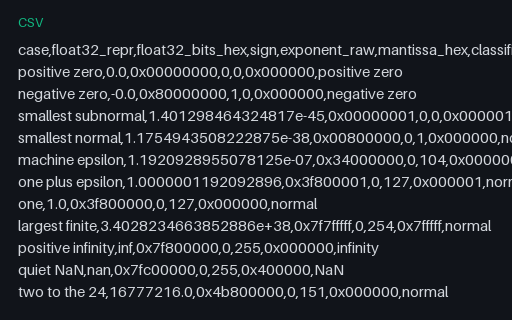 Preview of IEEE-754 float32 Boundary Values: Bit-Level CSV (.csv)