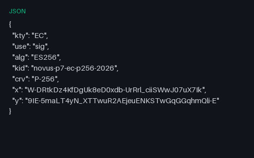 Preview of SAMPLE JWK: EC P-256 Public Key