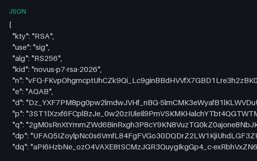 Preview of SAMPLE JWK: RSA Private Key