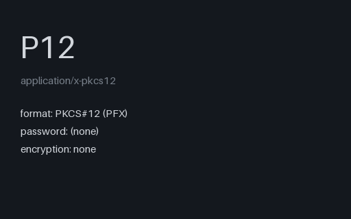 Preview of SAMPLE PKCS#12 Keystore: No Password