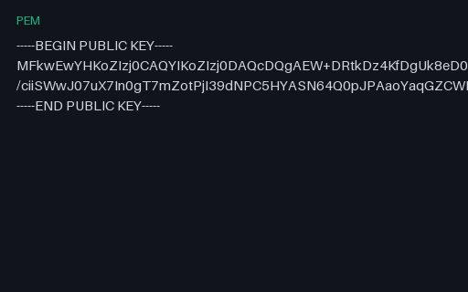 Preview of SAMPLE EC P-256 Public Key: SubjectPublicKeyInfo