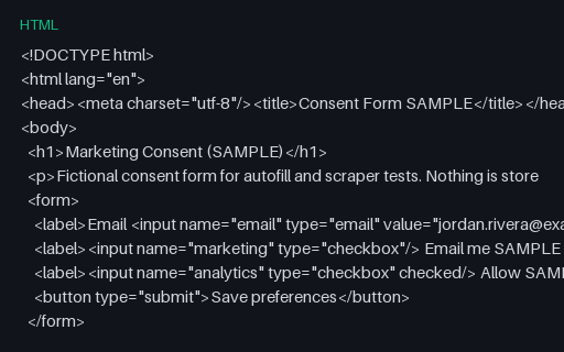 Preview of Consent Form Template (HTML, SAMPLE)