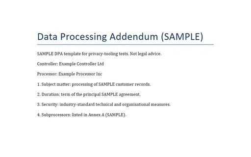 Preview of Data Processing Addendum (DOCX, SAMPLE)