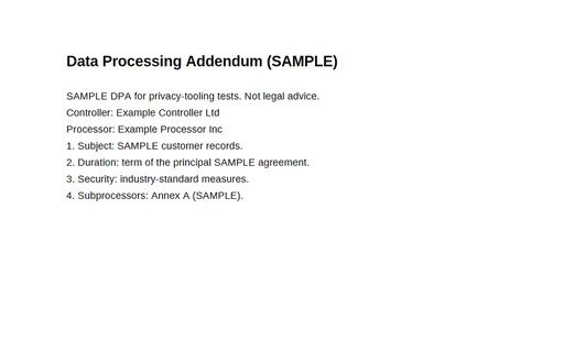 Preview of Data Processing Addendum (PDF, SAMPLE)