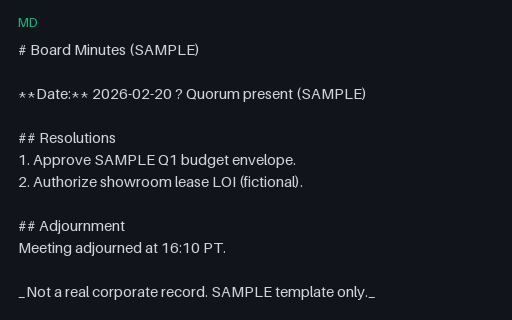 Preview of Board Minutes (Markdown, SAMPLE)