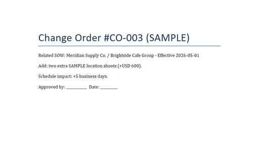 Preview of Change Order (DOCX, SAMPLE)