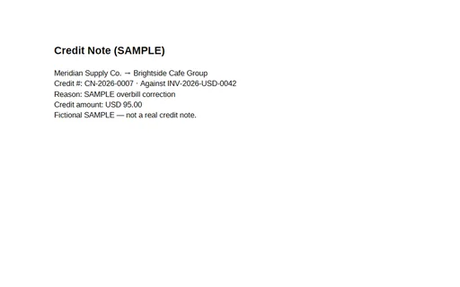 Preview of Credit Note Template (PDF, SAMPLE)