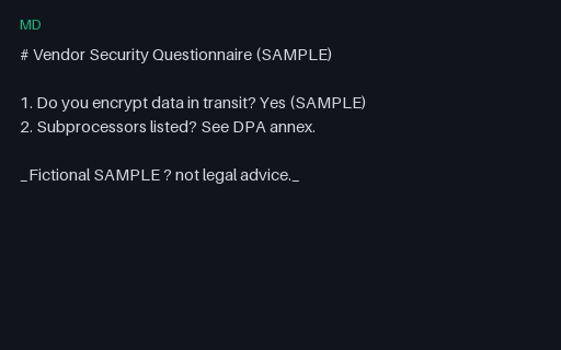 Preview of Vendor Questionnaire (Markdown, SAMPLE)