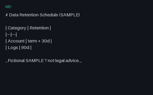 Preview of Data Retention Schedule (Markdown, SAMPLE)