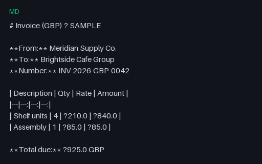 Preview of Multi-Currency Invoice (GBP, Markdown, SAMPLE)