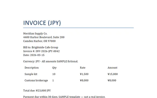 Preview of Multi-Currency Invoice (JPY, DOCX, SAMPLE)