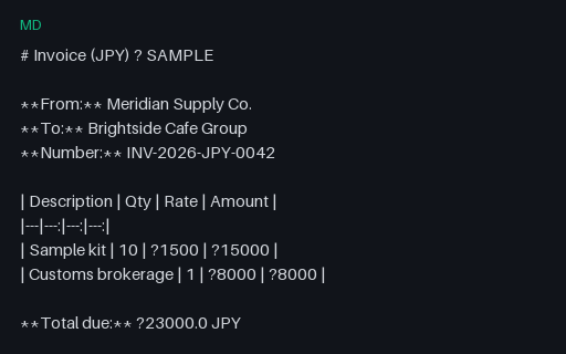 Preview of Multi-Currency Invoice (JPY, Markdown, SAMPLE)