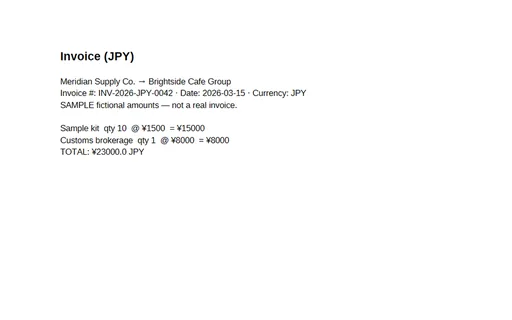 Preview of Multi-Currency Invoice (JPY, PDF, SAMPLE)