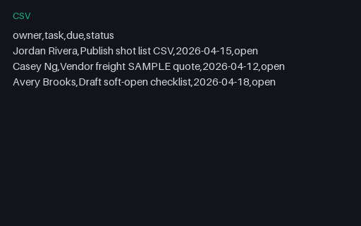 Preview of Meeting Action Items (CSV, SAMPLE)