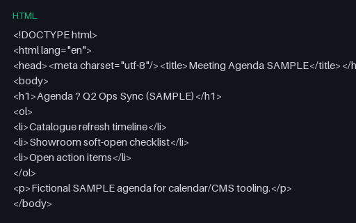 Preview of Meeting Agenda: Ops Sync (HTML, SAMPLE)