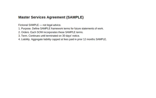Preview of Master Services Agreement (PDF, SAMPLE)