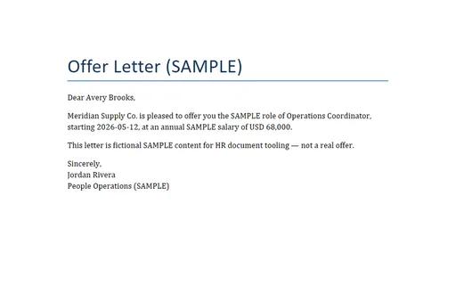 Preview of Offer Letter (DOCX, SAMPLE)