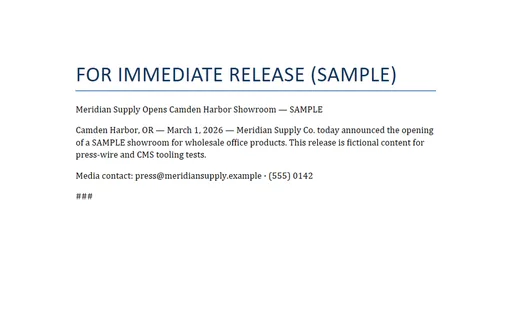 Preview of Press Release: Showroom (DOCX, SAMPLE)