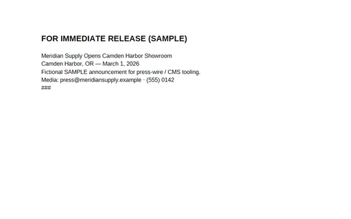 Preview of Press Release: Showroom (PDF, SAMPLE)