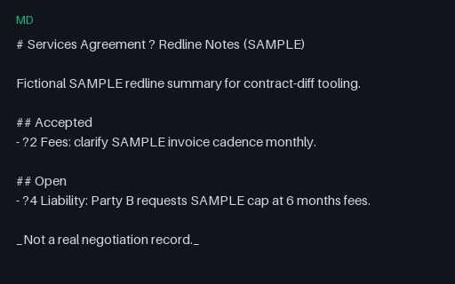 Preview of Contract Redline Notes (Markdown, SAMPLE)