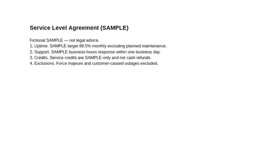 Preview of Service Level Agreement (PDF, SAMPLE)