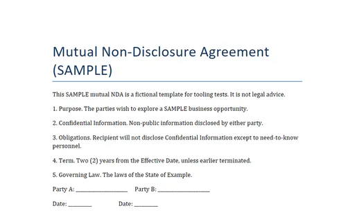 Preview of Mutual NDA Template (DOCX, SAMPLE)