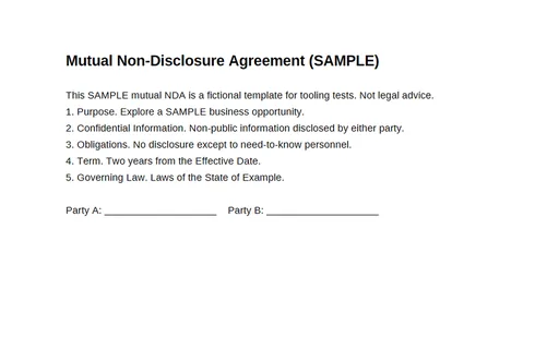 Preview of Mutual NDA Template (PDF, SAMPLE)