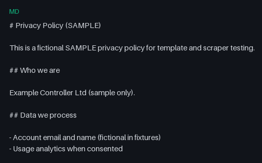 Preview of Privacy Policy Template (Markdown, SAMPLE)