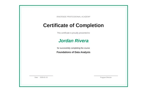 Preview of Certificate of Completion Template (PDF)