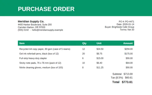 Preview of Purchase Order Template (PDF)