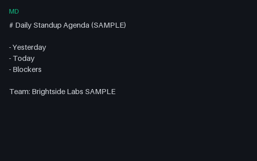 Preview of Template: Agenda Standup (Markdown)