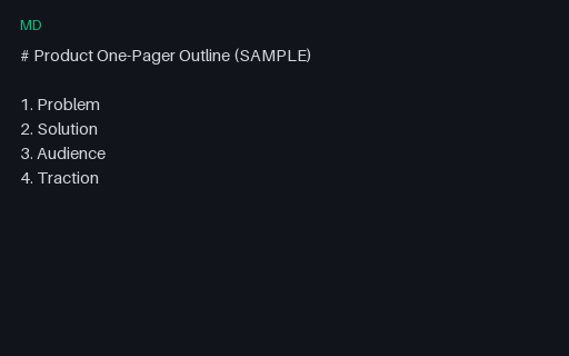 Preview of Template: One Pager Outline (Markdown)
