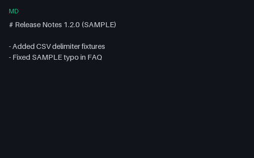 Preview of Template: Release Notes Stub (Markdown)