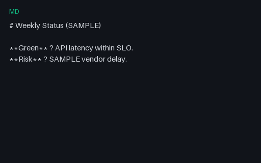 Preview of Template: Status Update (Markdown)