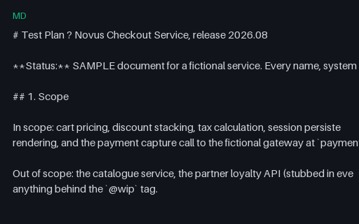 Preview of Test Plan: Release Plan for a SAMPLE Service (Markdown)