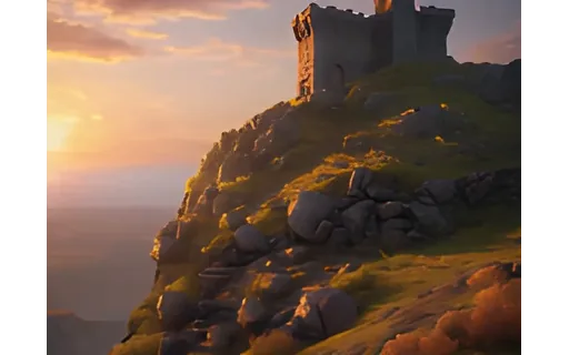 Preview of Clouds drifting behind a fantasy keep: restored by Real-ESRGAN